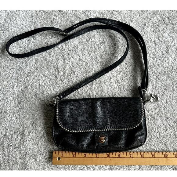 Harley Davidson Women Leather Crossbody Clutch Purse Bag Black Biker Beaded Trim - Picture 1 of 7